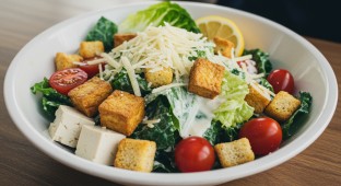 Kale Caesar Salad with Baked Tofu