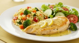 Chicken Francaise with Vegetable Couscous and Garden Salad