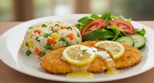 Gluten Free Chicken Francaise with Rice Medley and Garden Salad