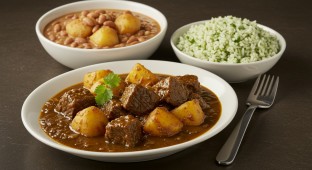 Spicy Jamaican Beef Curry with Cilantro Lime and Puerto Rican Beans
