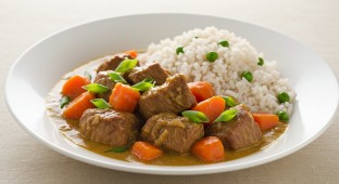 Caribbean Brown Stew Pork with Jamaican Rice and Peas