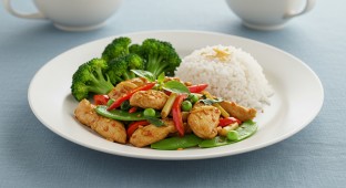 Lemongrass Chicken with Coconut Rice and Garlic Broccoli