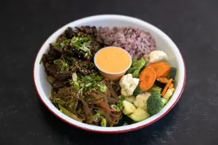 Bulgogi with Purple Rice and Japchae (No Kimchi)