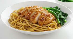 Garlic Noodles with Chicken and Gai Lan