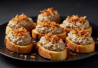 Onion Dip and Fried Shallot Crostini