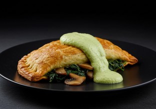 Spinach Mushroom Empanada with Salsa Verde Crema
