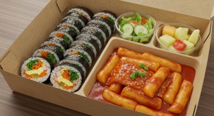 Kimbap and Tteokbokki Box with Kimchi