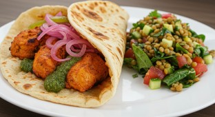 Grilled Chicken Tikka Naan Wrap with Lentil Salad