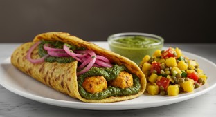 Saag Chicken Naan Wrap with Raita