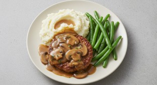 Salisbury Impossible Steak Patty with Vegan Mashed Potatoes and Green Beans