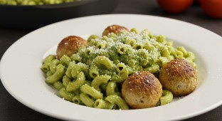 Basil Pesto with Classic Fusilloni and Chicken Meatball