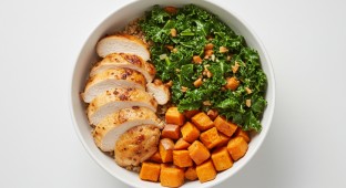 Rotisserie Chicken With Sauteed Kale and Baked Sweet Potatoes