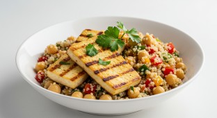 Grilled Tofu Over Quinoa Chickpea Salad