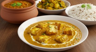 Vegetarian Paneer Makhani, Dal Tadka, Aloo Gobi and Basmati Rice (NO Garlic)