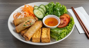 Veggie Spring Roll and Tofu Mixed Greens Bowl