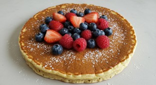 Scratch Made Brown Sugar Pancakes with Fresh Berries