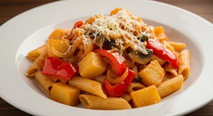 Mixed Vegetable over Pasta Marinara with Parmesan
