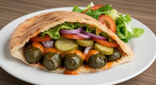 Grape Leaves Sandwich Box with Spicy Sauce