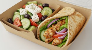 Chicken Kebab Wrap with Tzatziki Sauce and a Greek Salad