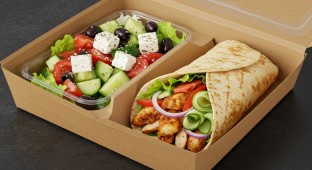 Chicken Shawarma Wrap with Tzatziki Sauce and a Greek Salad