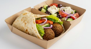 Falafel Wrap with Tzatziki Sauce and a Greek Salad