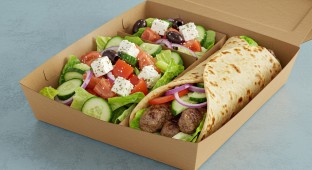 Lamb Kebab Wrap with Tzatziki Sauce and a Greek Salad