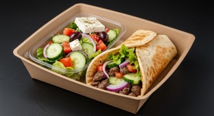 Lamb and Beef Wrap with Tzatziki Sauce and a Greek Salad