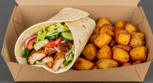 Chicken Kebab Wrap with Tahini and Spicy Potatoes