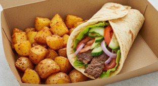 Lamb Kebab Wrap with Tahini and Spicy Potatoes