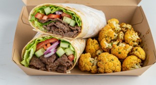 Beef Kebab Wrap and Roasted Cauliflower