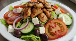 Greek Salad with Chicken Kebab