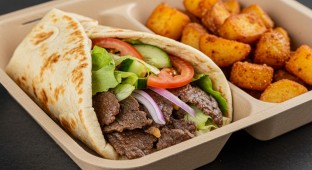 Beef Shawarma Wrap with Tahini and Spicy Potatoes