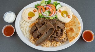 Lamb and Beef Gyro Plate with Hummus [No Cheese]