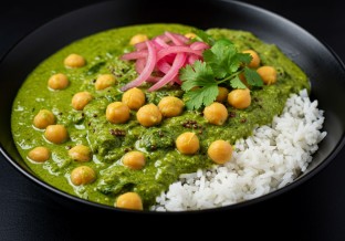 Chickpeas Coconut Saag Rice Bowl