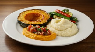 Acorn Squash With Chipotle Potatoes and Sauteed Veggies