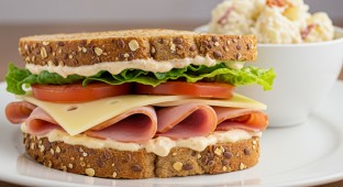 Ham & Cheese Sandwich and Potato Salad with Bacon