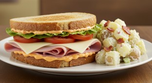 Gluten Free Ham & Cheese Sandwich and Potato Salad with Bacon