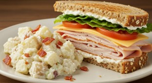 Turkey Muenster Sandwich and Potato Salad with Bacon