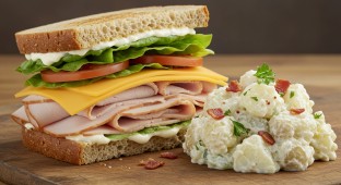 Gluten Free Turkey Muenster Sandwich and Potato Salad with Bacon