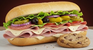 Italian Sub on White Bread and a Chocolate Chip Cookie (No Tomatoes)