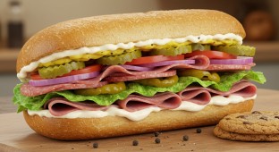 Salami and Provolone Sub on Parmesan Bread and a Chocolate Chip Cookie