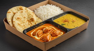 Butter Chicken with Rice, Naan and Dal Tadka (Halal)