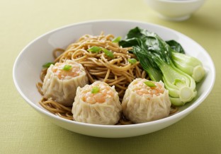 Har Gow with Chow Mein and Bok Choy