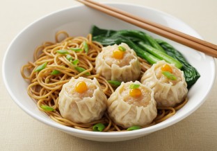 Har Gow with Chow Mein and Gai Lan