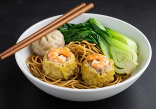Sui Mai with Chow Mein and Bok Choy