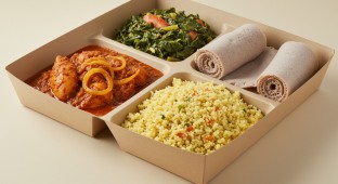 Doro Wot with Gomen, Couscous and Injera
