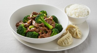 Beef and Broccoli with Jasmine Rice and Dumpling