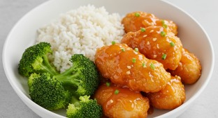 Orange Chicken with Jasmine Rice and Steamed Broccoli