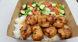 Gluten Free Chicken Kebab Plate with Rice and Salad (No Pita Bread)