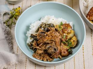 Citrus Braised Pork Bowl with Garlic Cauliflower